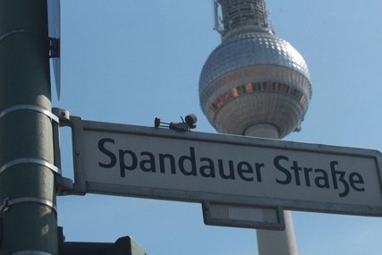 Cork man Spandauer Straße with Fernsehturm in the background