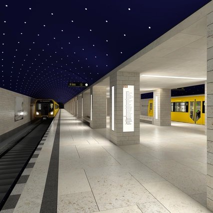 The Museumsinsel station on the U5 line with the blue starry sky 