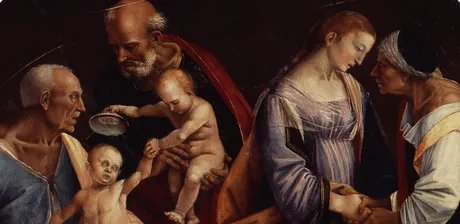 Luca Signorelli, Heilige Familie mit Zacharias, Elisabeth und dem kleinen Johannes (Detail), 1508