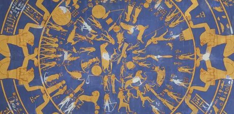 Malerische Umsetzung des runden Himmelsbildes aus Dendera an einer Decke im Neuen Museum (Detail)